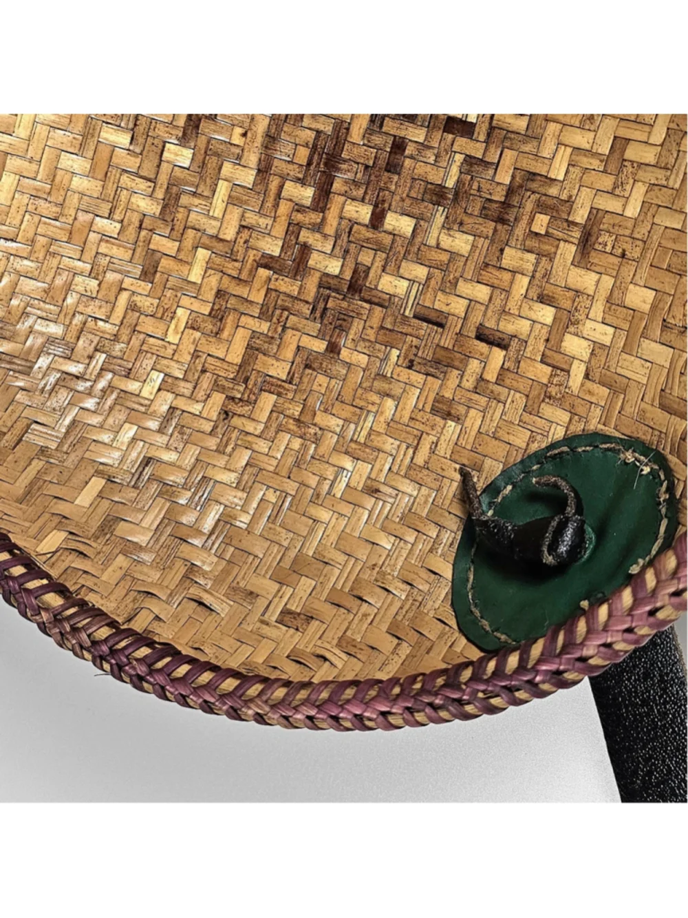 Vintage Hand-Coiled Southwestern Decorative Basket Bowl with Leather Medallion